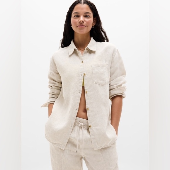Athleta Tops - Athleta Retreat Linen Top Size XL in Undyed Color 100% Linen Breathable